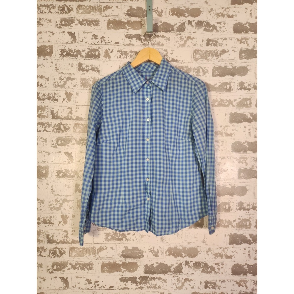 J. McLaughlin Blue Gingham Check Button Down Shirt Cotton‎ Preppy Size 8